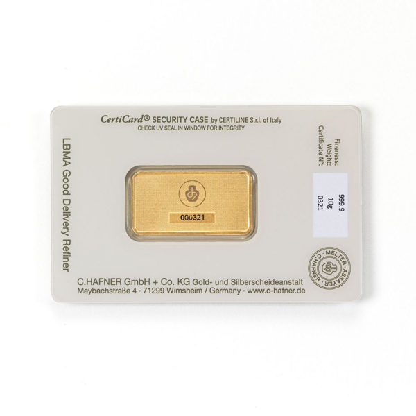 10 g Goldbarren, C. Hafner (geprägt)