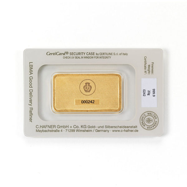 20 g Goldbarren, C. Hafner (geprägt)