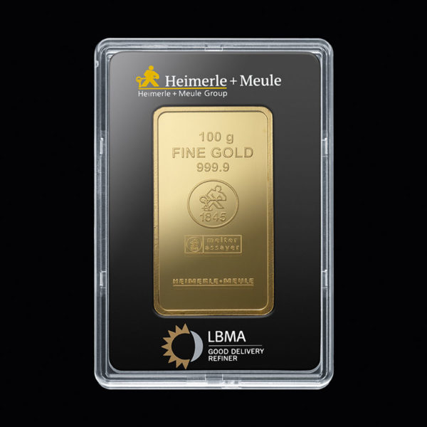 100 g Goldbarren, Heimerle + Meule (geprägt)